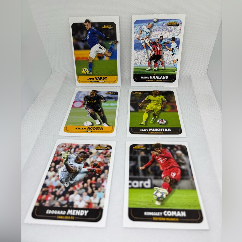 2021 SI for kids (6) Card Soccer Lot.(Vardy, Haaland,Acosta,Mukhtar,Mendy,Coman)